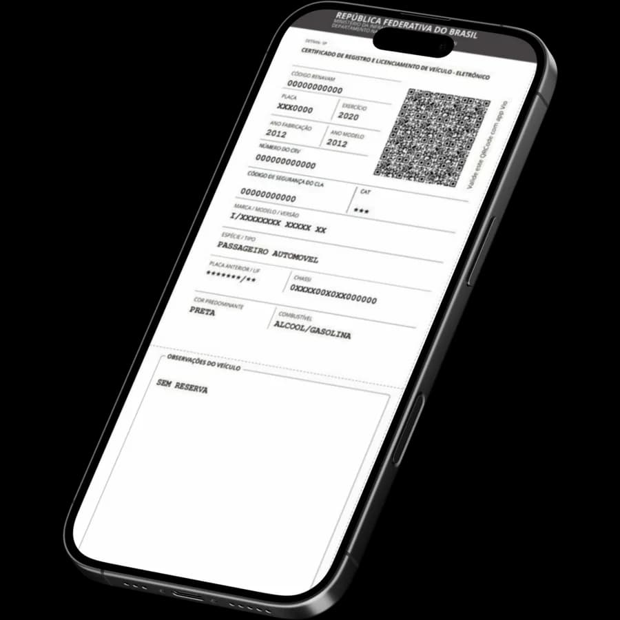 CRLV-e exibido na tela de um celular