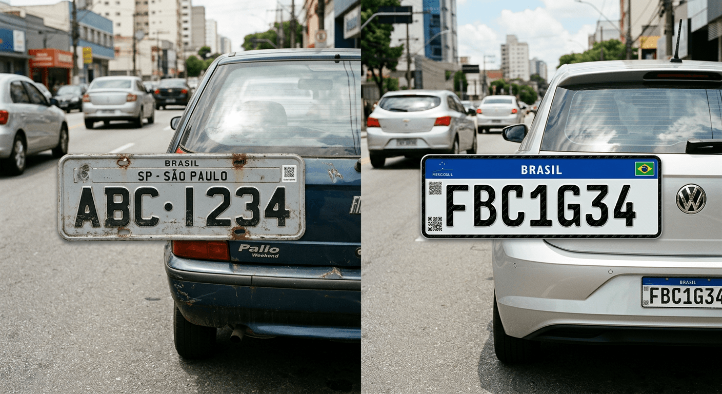 Placa cinza antiga x placa Mercosul