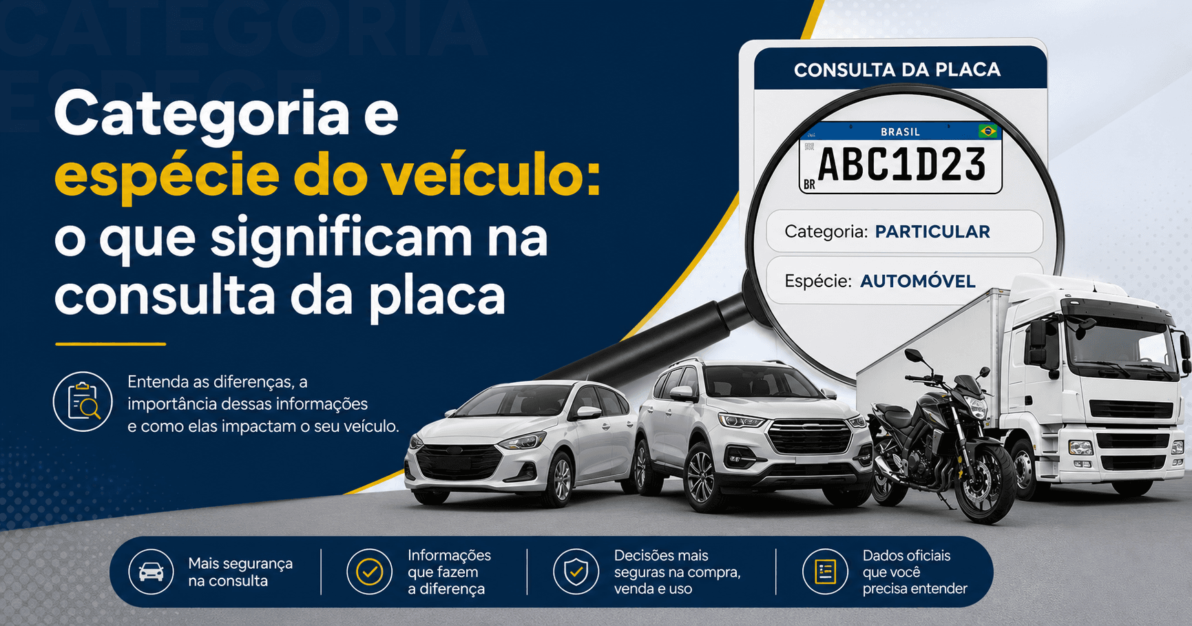 Categoria e espécie do veículo: o que significam na consulta da placa