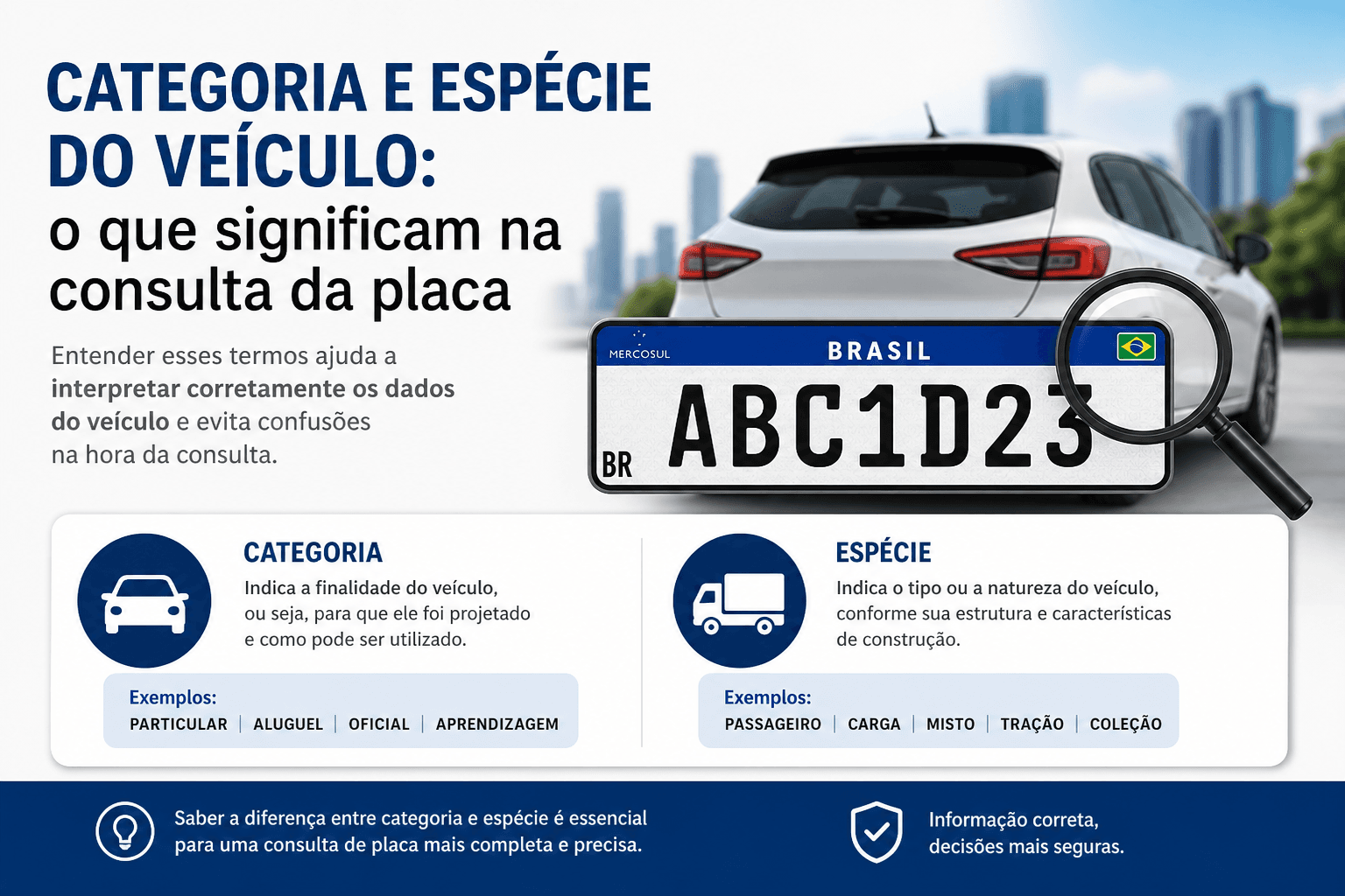 Categoria e espécie do veículo