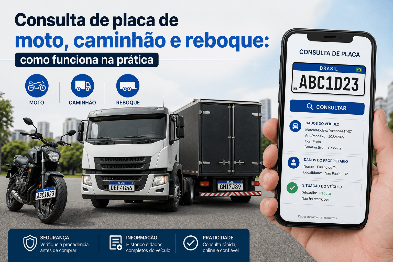 Consulta de placa de moto, caminhão e reboque